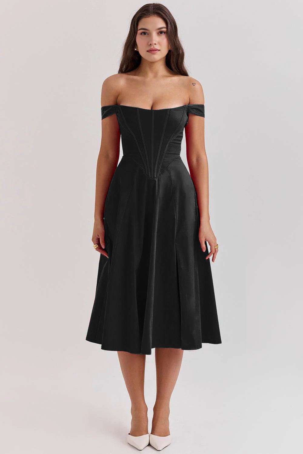 Bustier Çiçek Desenli Midi Elbise