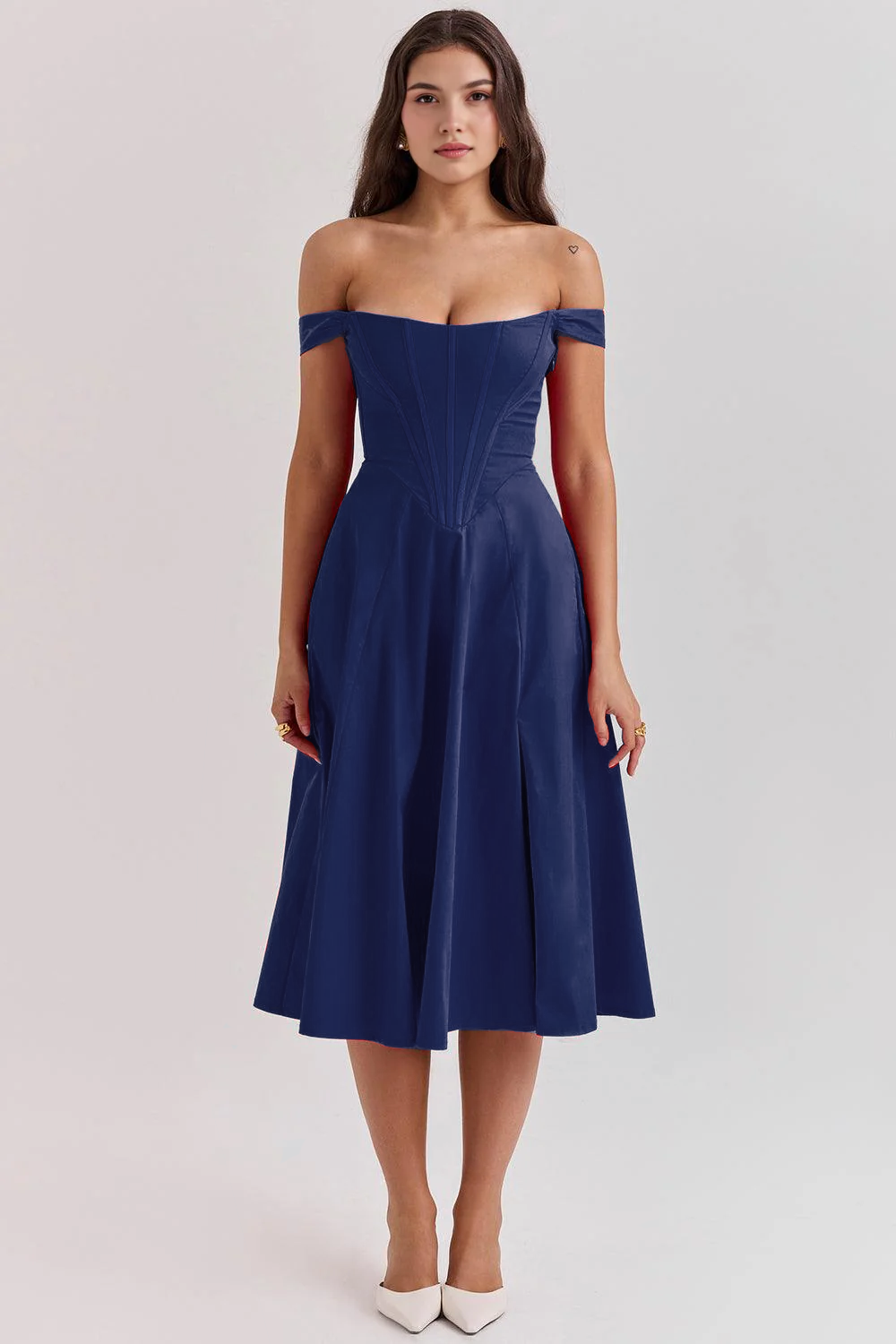 Bustier Çiçek Desenli Midi Elbise