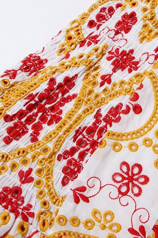 Fiona Baskılı Nakışlı Düşük Omuz Mini Elbise