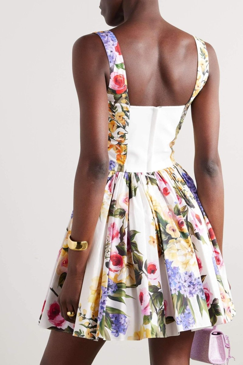 Gemma Çiçek Baskılı V Yaka Mini Elbise