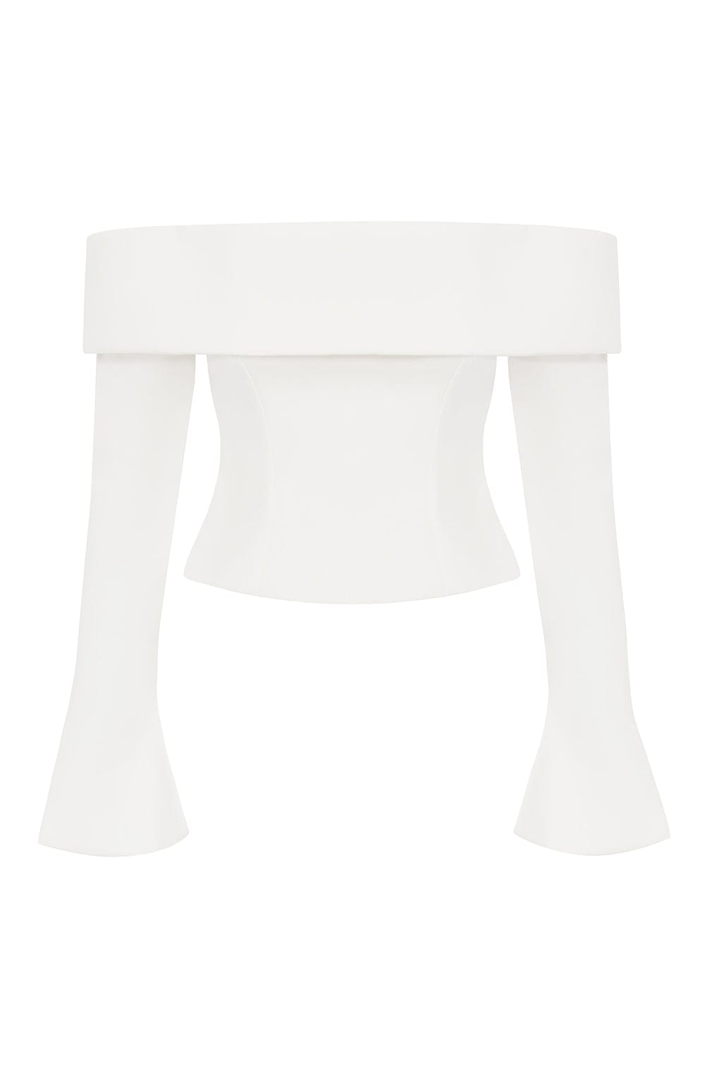 Düşük Omuzlu Kloş Kesim Kumaş Bluz – Beyaz