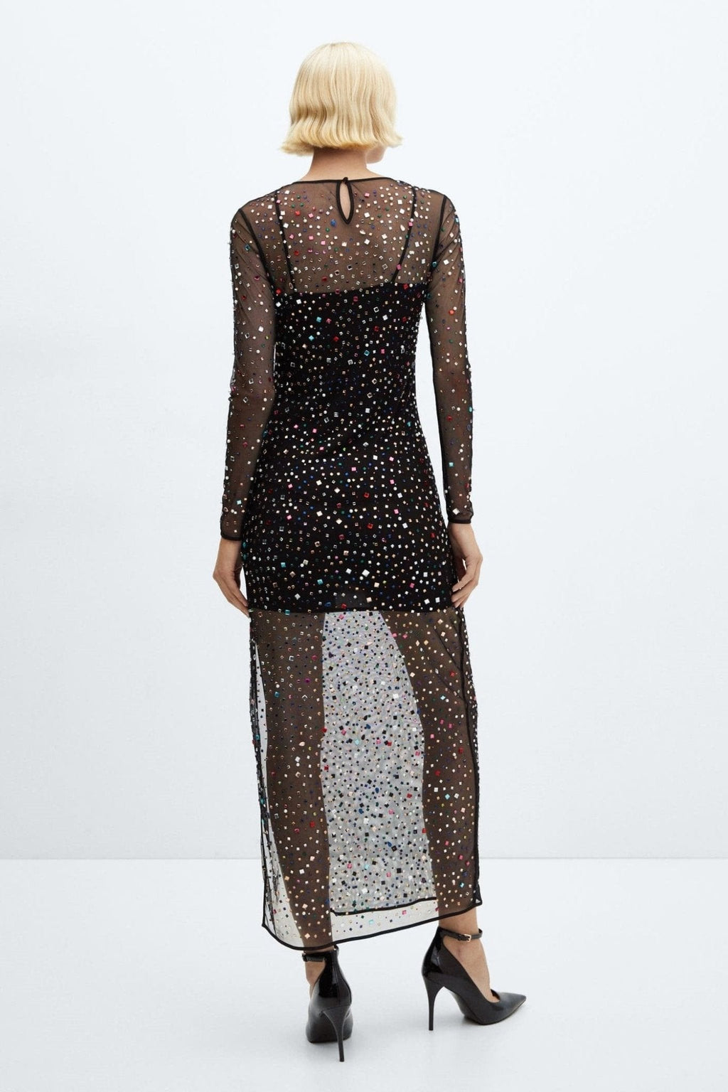 Georgia Diamante Transparan Midi Elbise