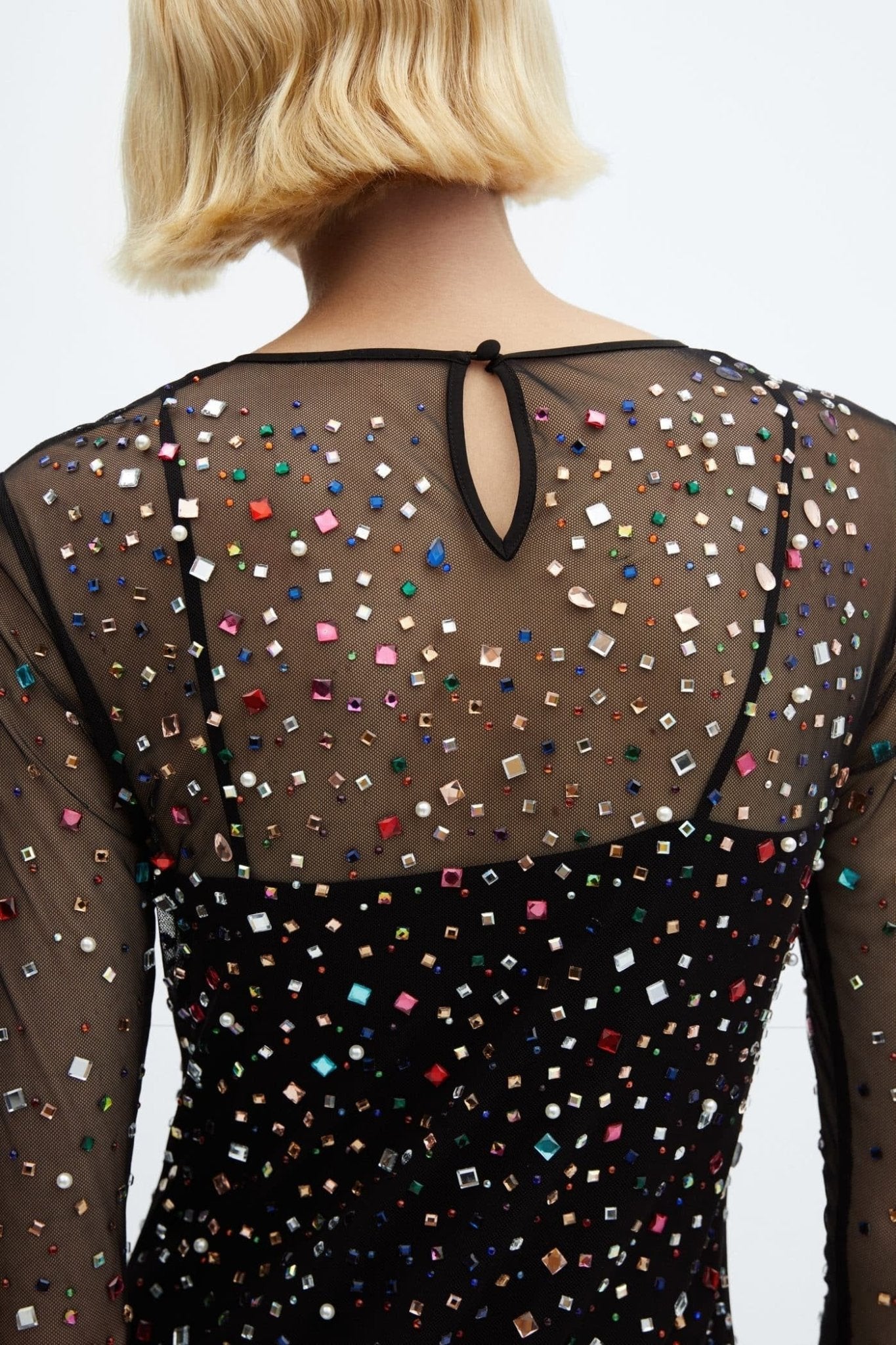 Georgia Diamante Transparan Midi Elbise