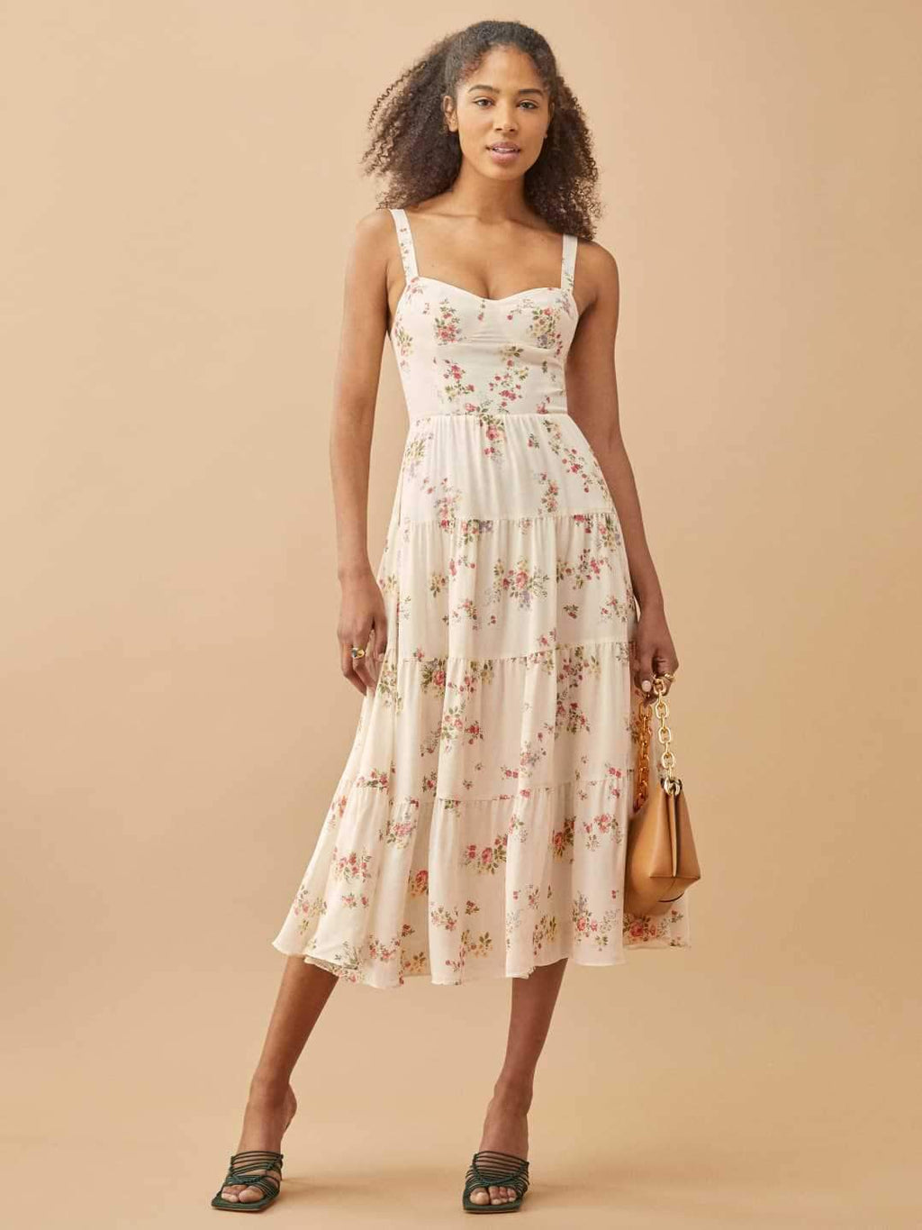 Glenda Baskılı Ek Askılı Şifon Midi Elbise