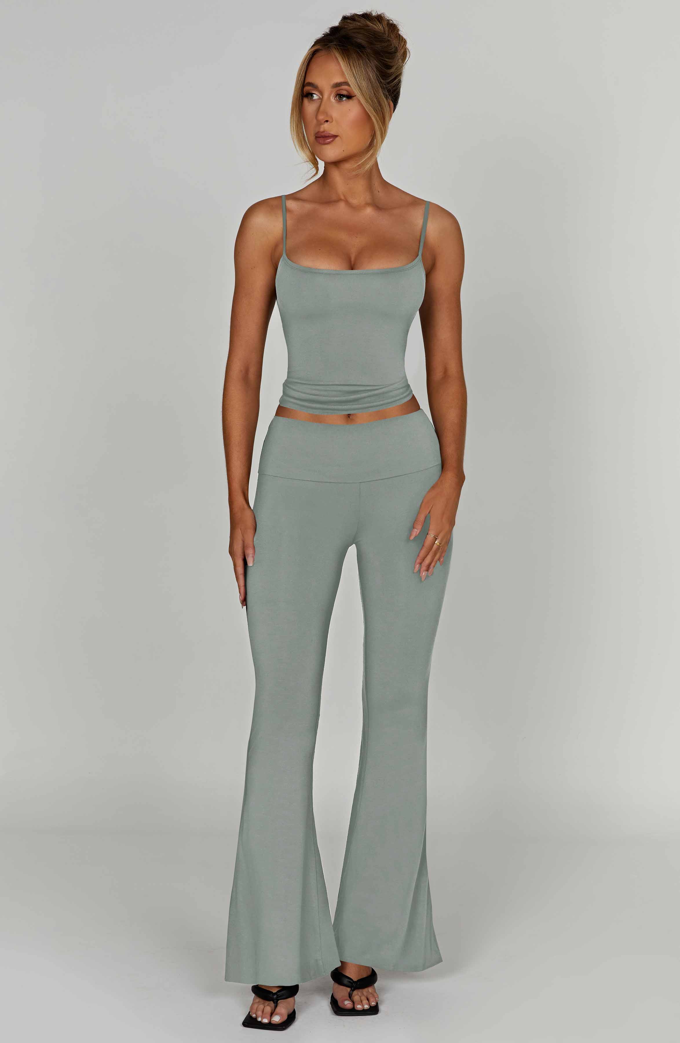 Yüksek Bel İspanyol Paça Esnek Pantolon – Mint
