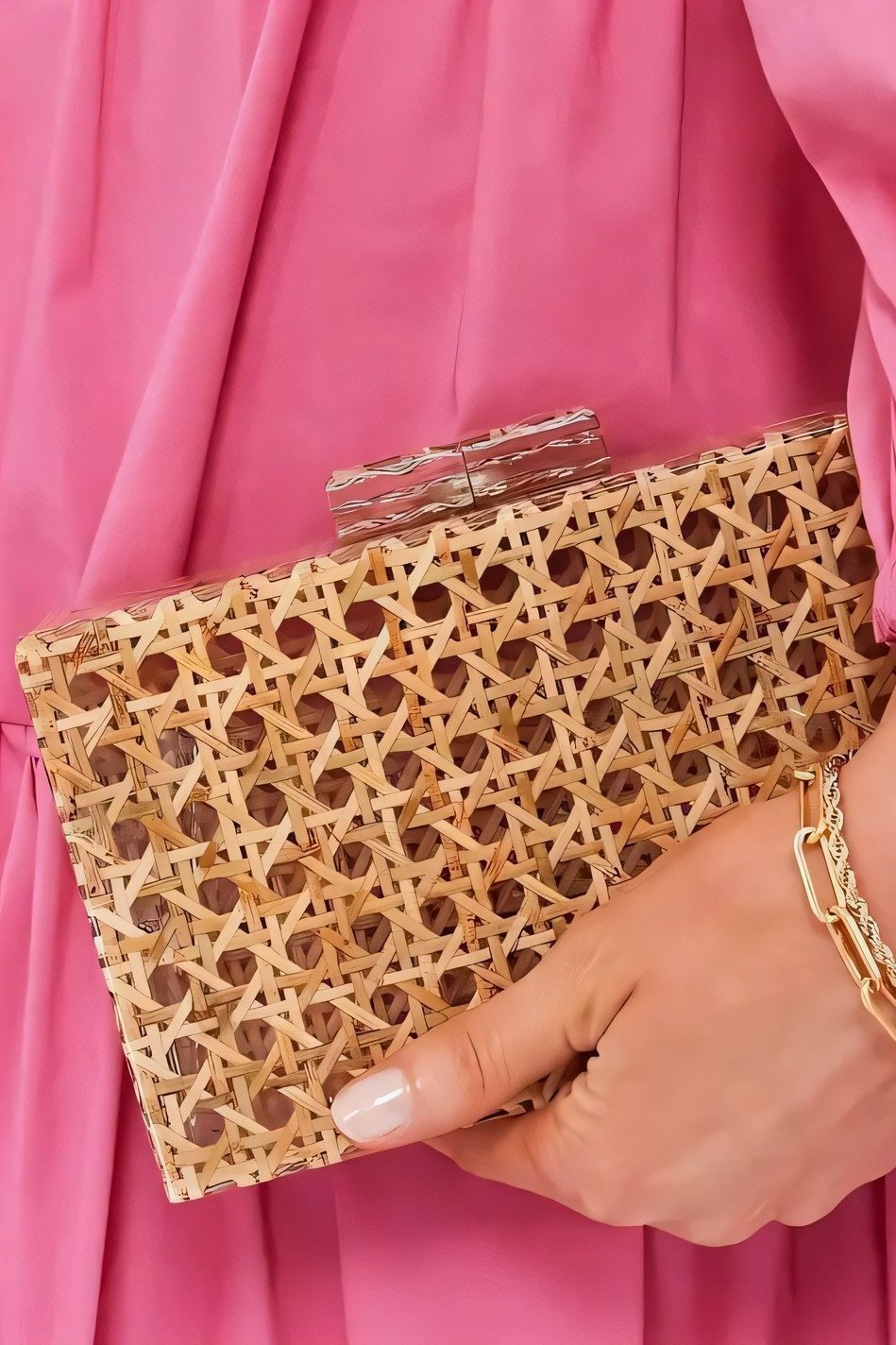 Oymalı Hasır Akrilik Debriyaj Çanta