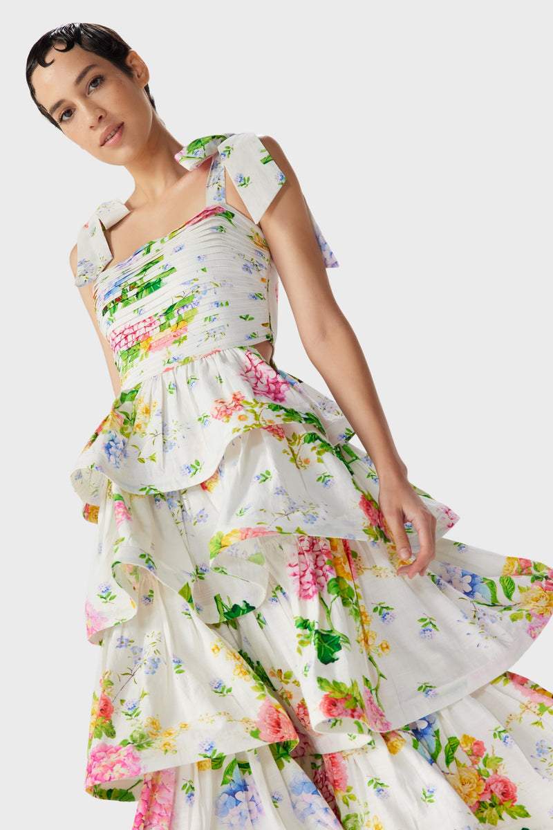 Hulda Baskılı Katlı Cut-Out Midi Elbise