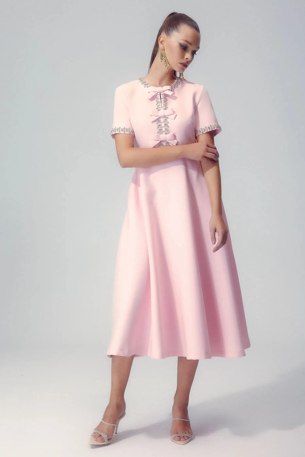 Zoe Fiyonklu Kristal Süslemeli Midi Elbise