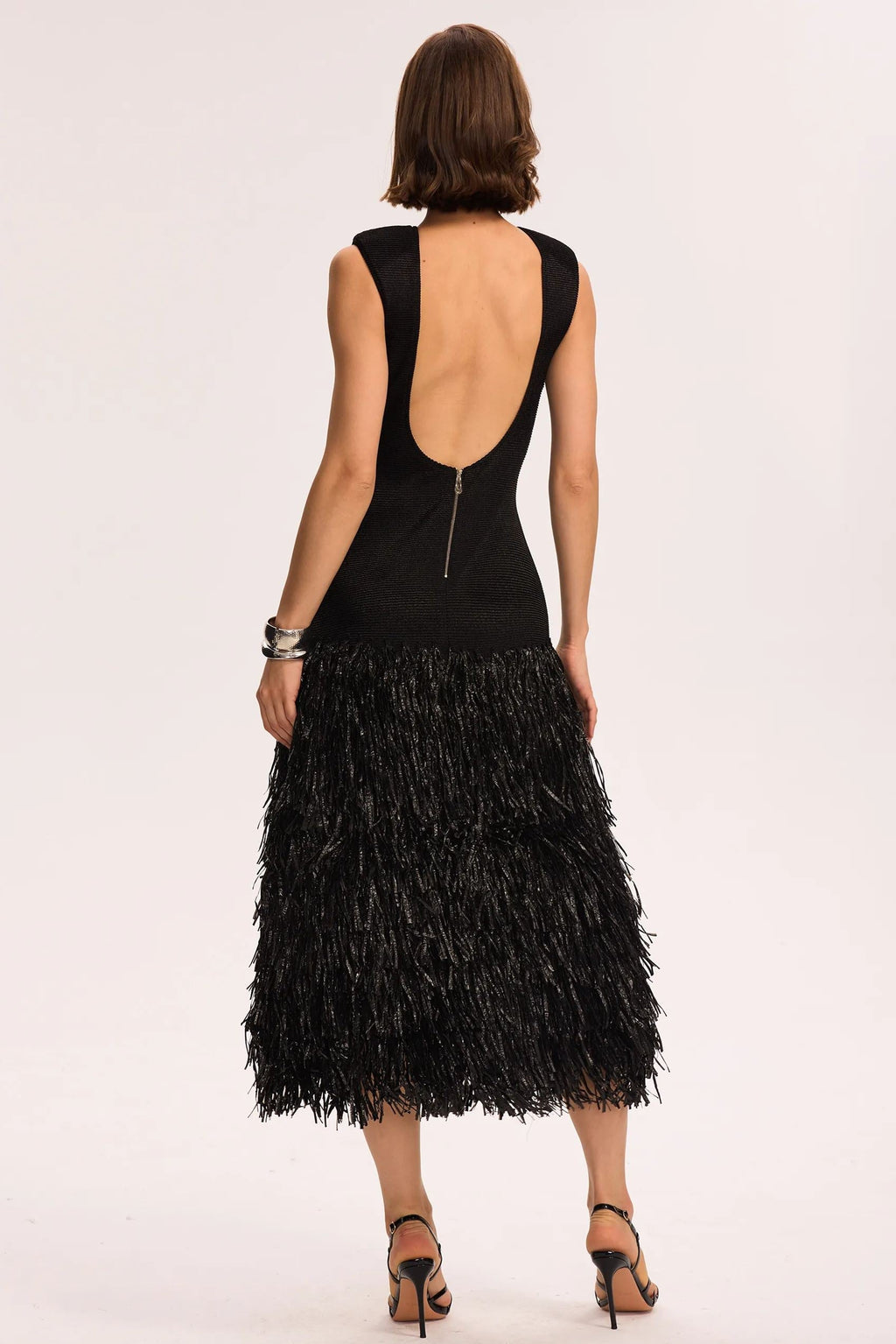 Mavis Sırtı Açık Püsküllü Triko Midi Elbise