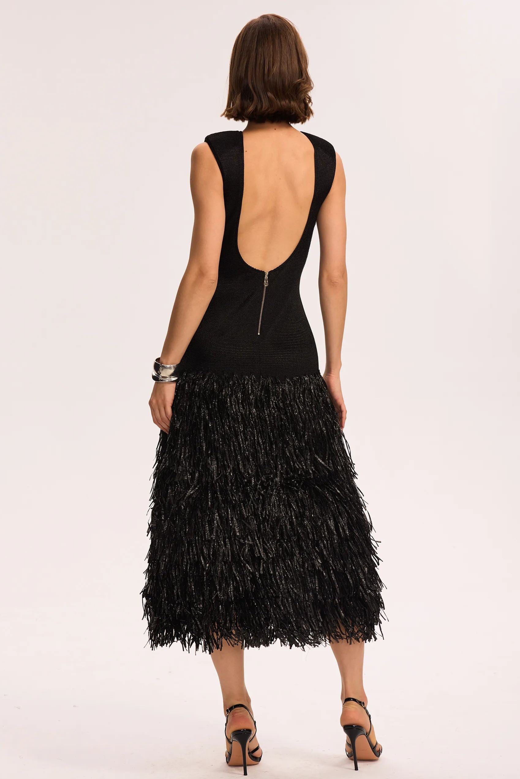 Mavis Sırtı Açık Püsküllü Triko Midi Elbise