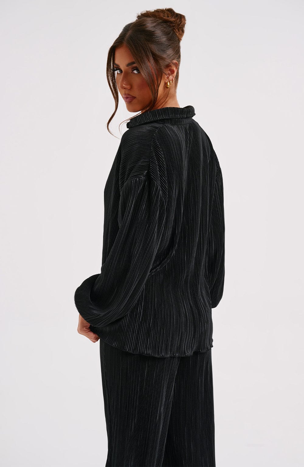 Oversize Fit Pileli Gömlek Siyah