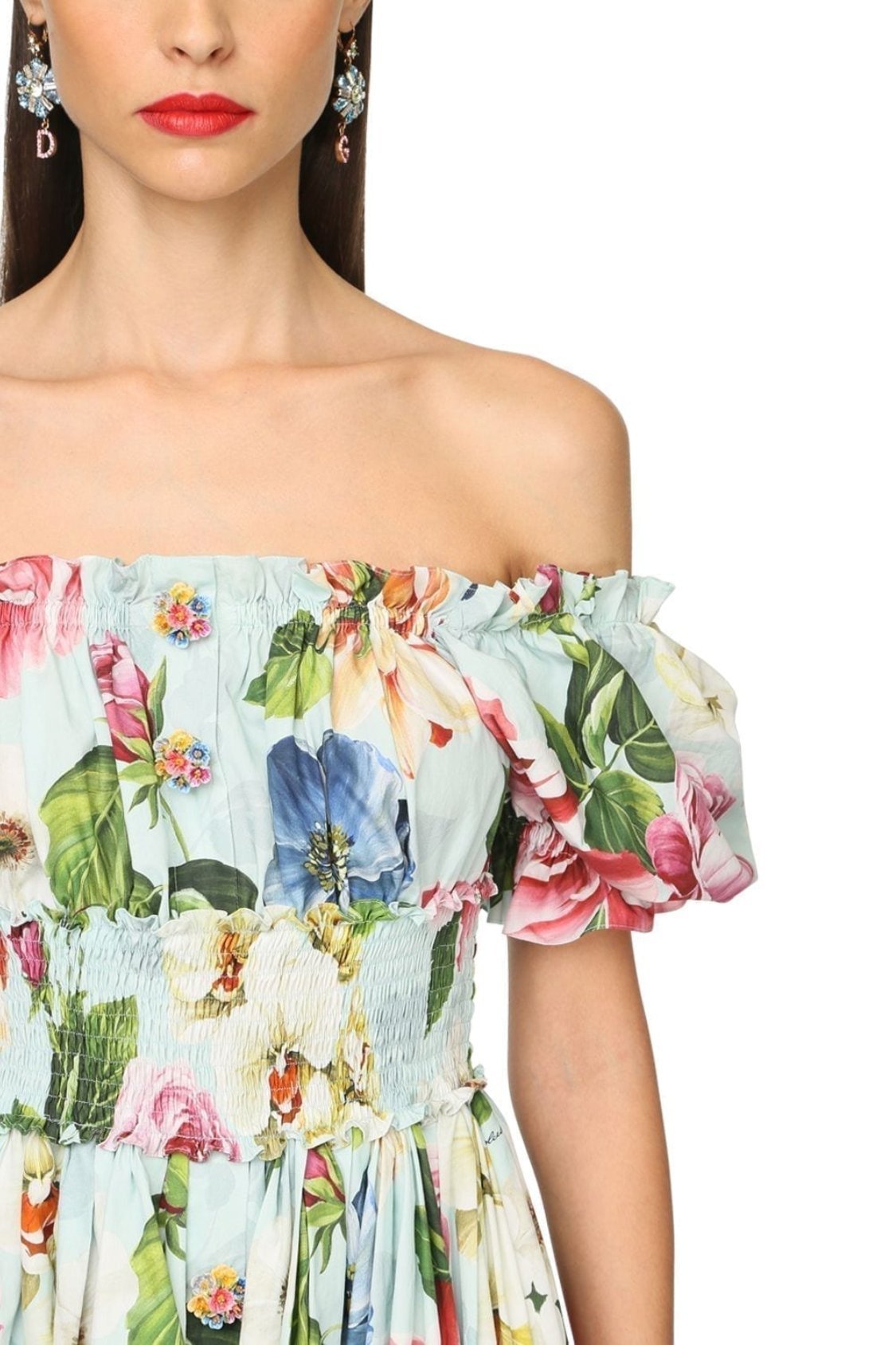 Sarmaşık Baskılı Büzgülü Korsajlı Geniş Mini Elbise