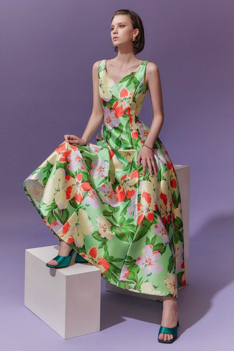 Janey Baskılı Sweet Heart A Kesim Midi Elbise