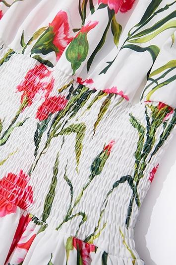 Jemima Baskılı Düşük Omuz Büzgülü Mini Elbise