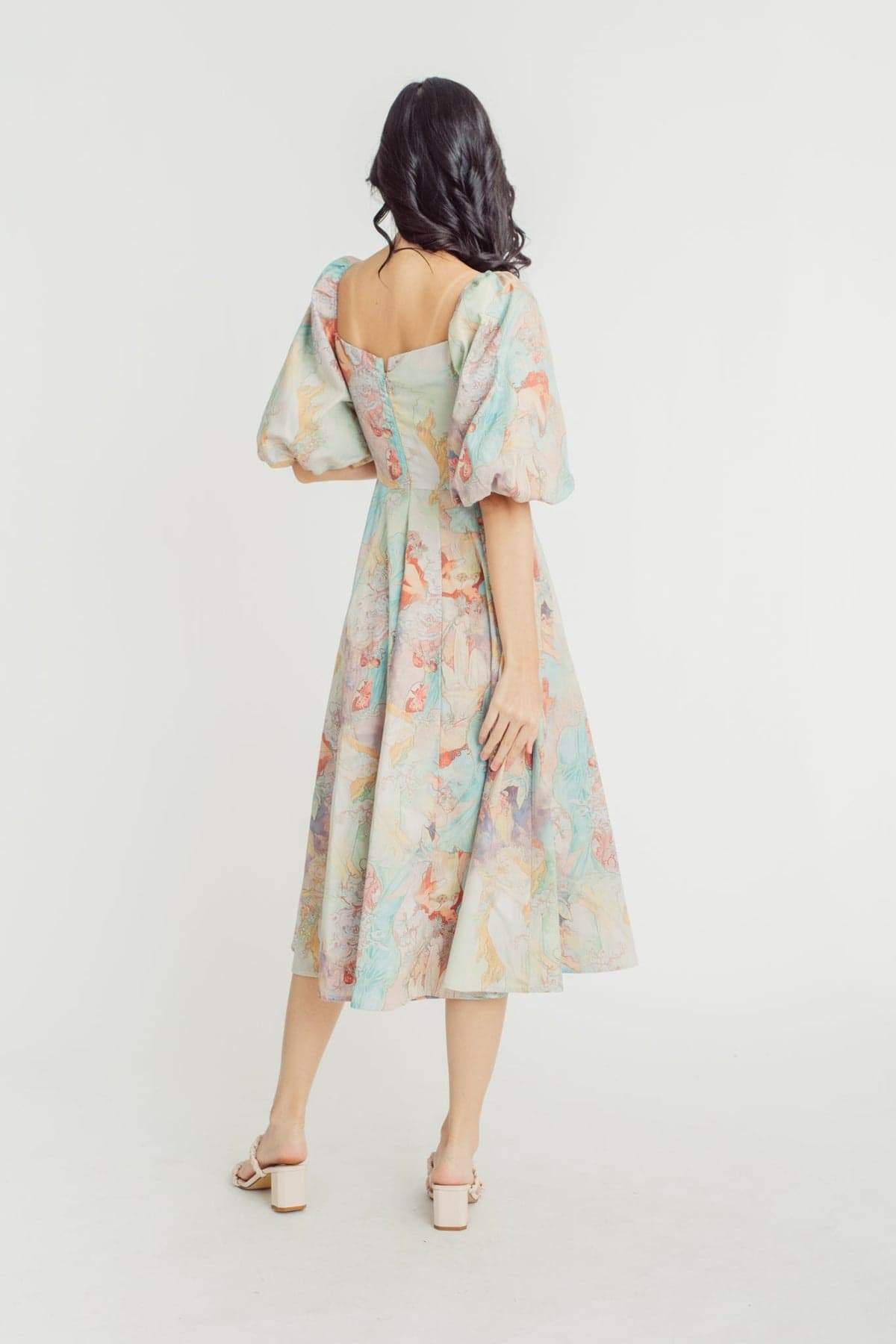 Joyce Baskılı Fener Kollu Midi Elbise