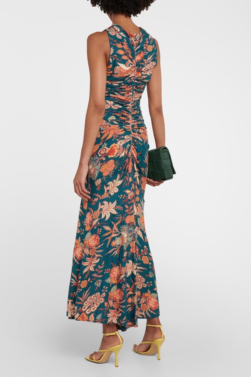 Wayne Baskılı Büzgülü Hollow Midi Elbise