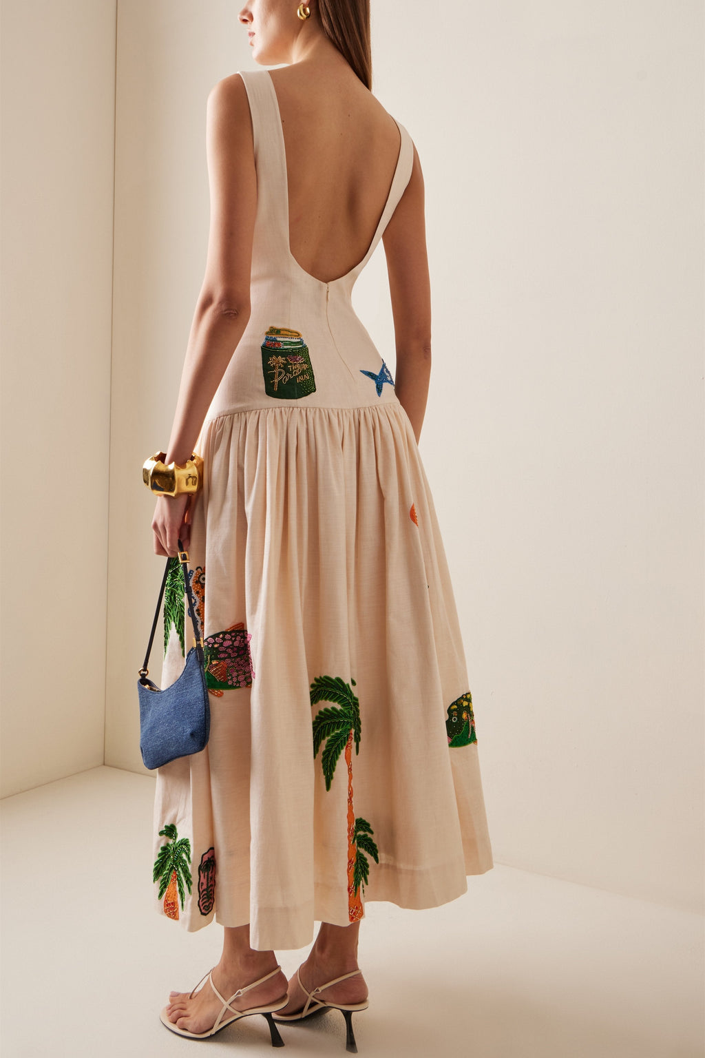 Polly Nakışlı Kolsuz Midi Elbise