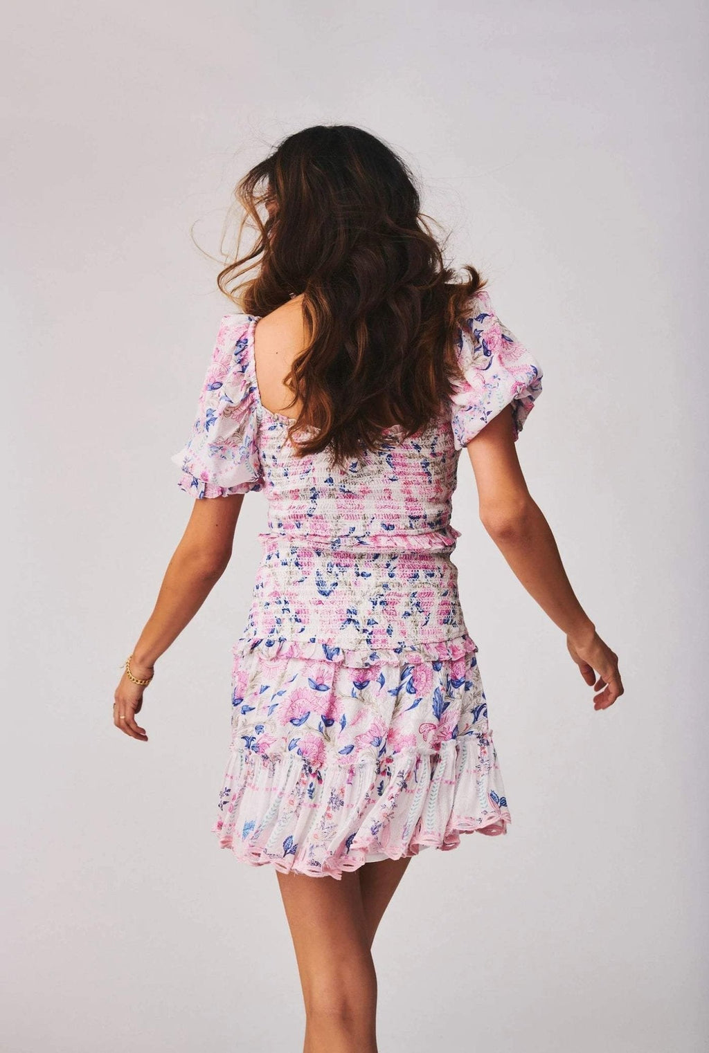 Judith Baskılı Fırfırlı Büzgülü Katlı Mini Elbise