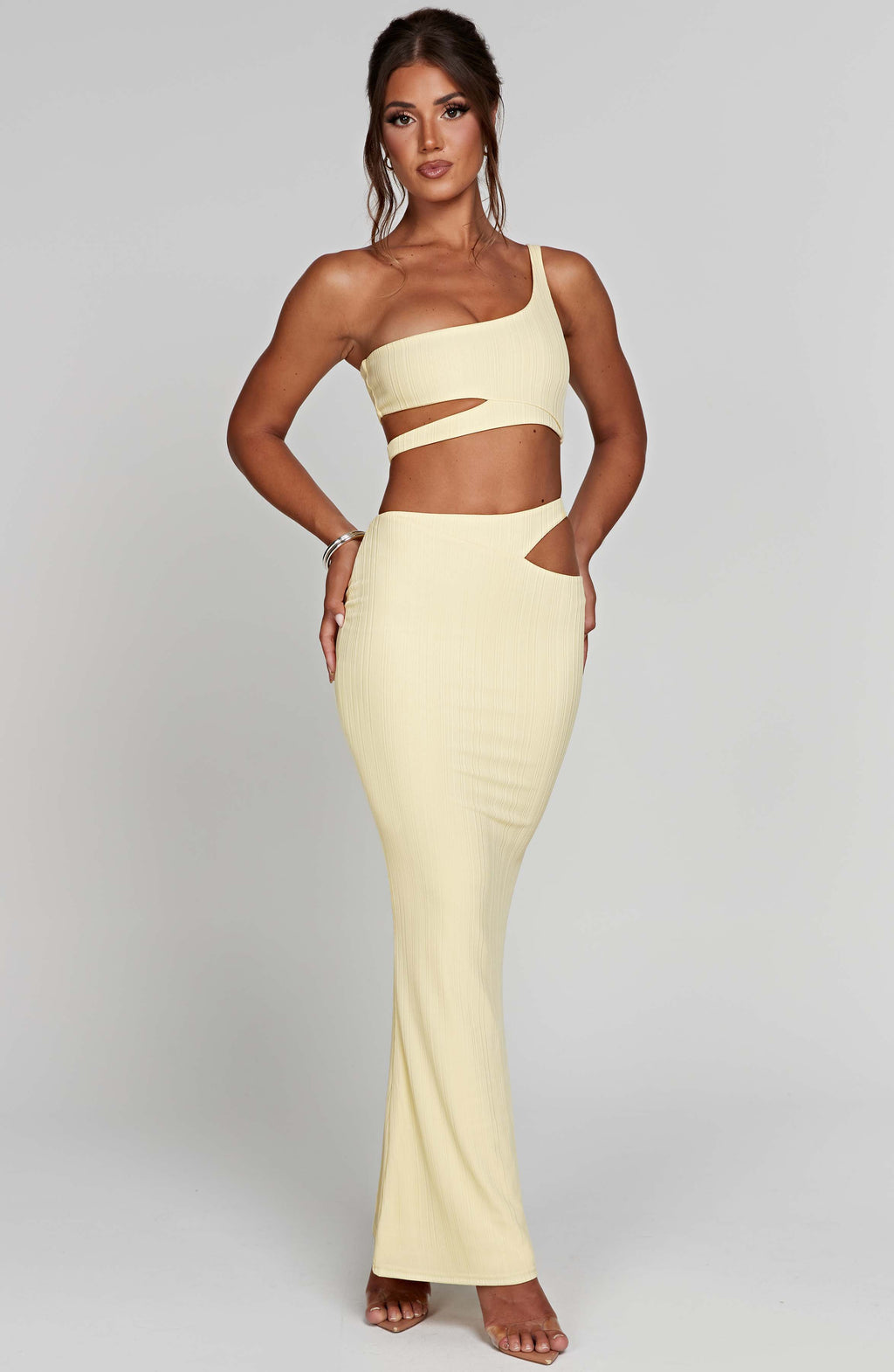 Tek Omuzlu Asimetrik Kesim Crop Top – Sarı