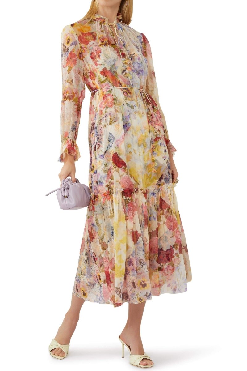 Katherine Çiçek Desenli Şifon Midi Elbise