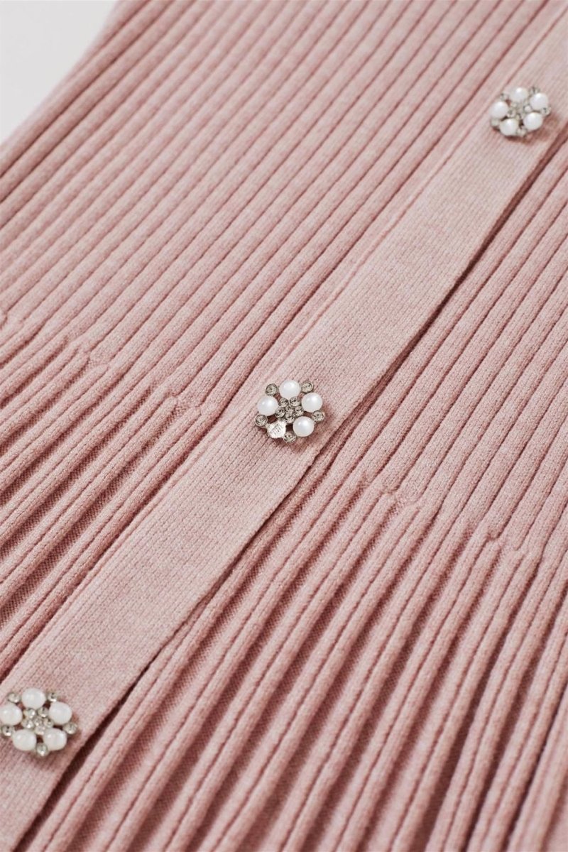 Lillian V Yaka Çizgili Triko Midi Elbise