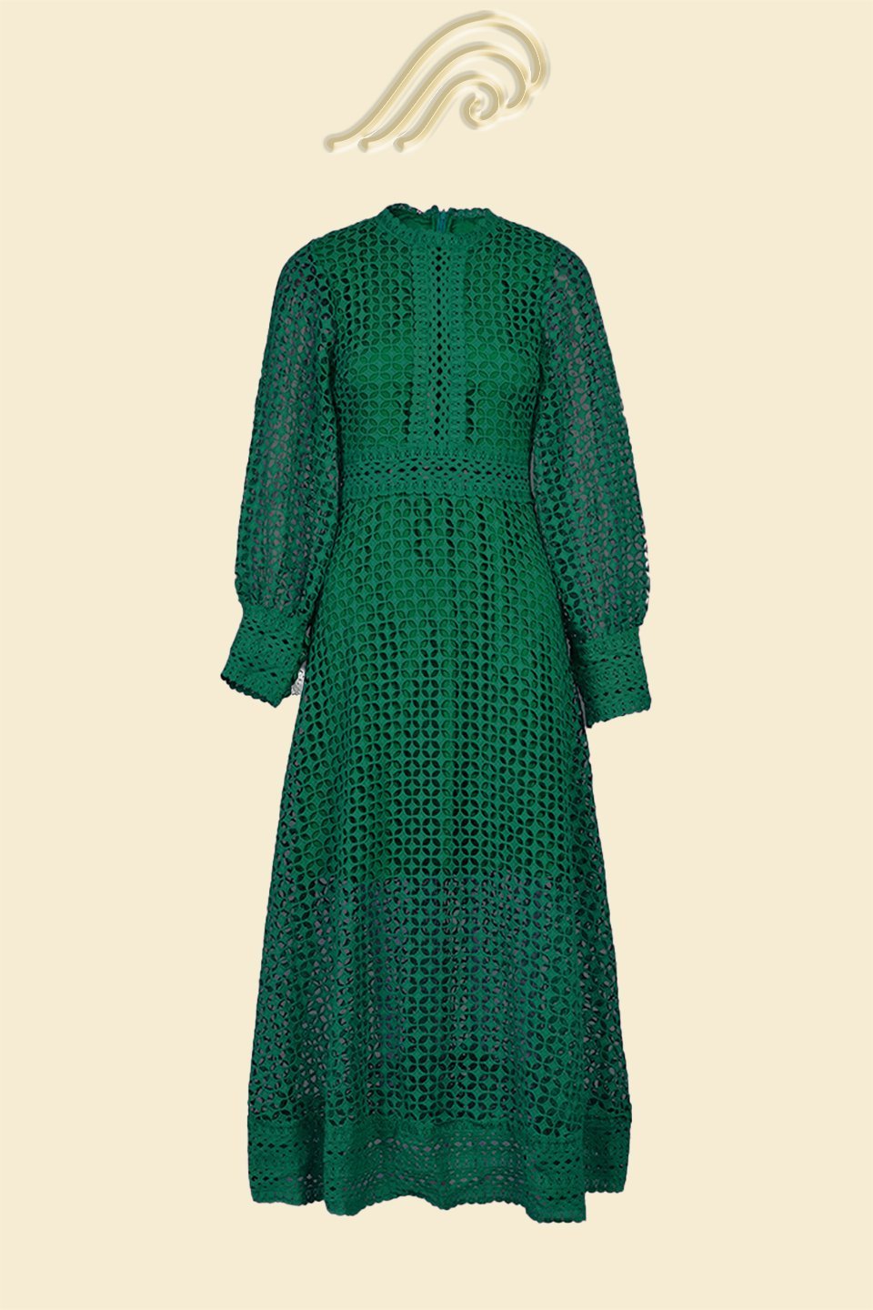 Liz İşlemeli Dantel İçi Boş Midi Elbise