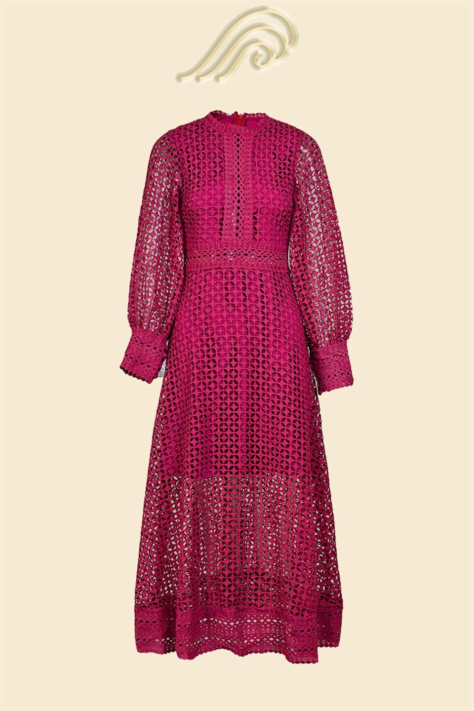 Liz İşlemeli Dantel İçi Boş Midi Elbise