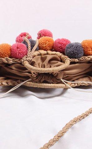 Luna Pom Pom Hasır Sepet Çanta