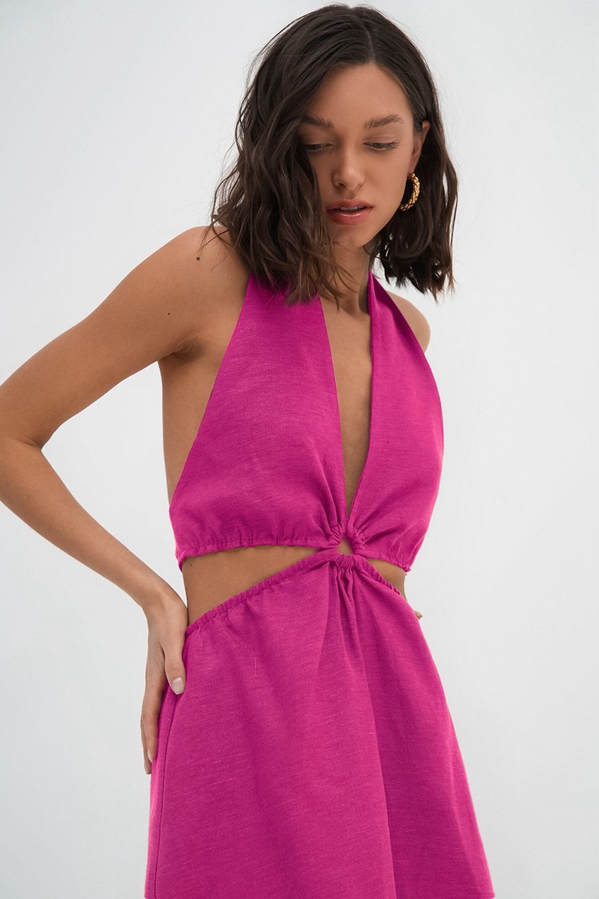 Mabel V Yaka Düğümlü Midi Elbise