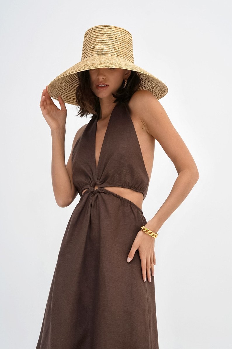 Mabel V Yaka Düğümlü Midi Elbise