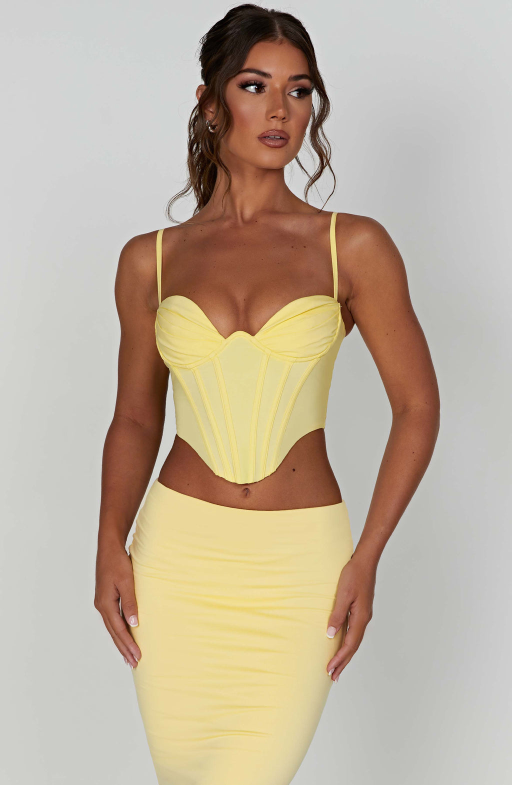 Bustiyer Korseli İnce Askılı Crop Top – Sarı