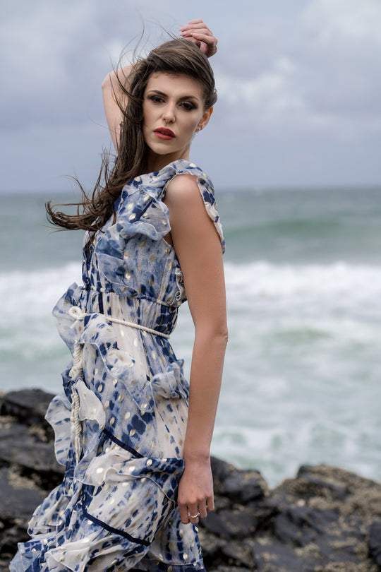 Madeline Batik Fırfırlı Mini Elbise