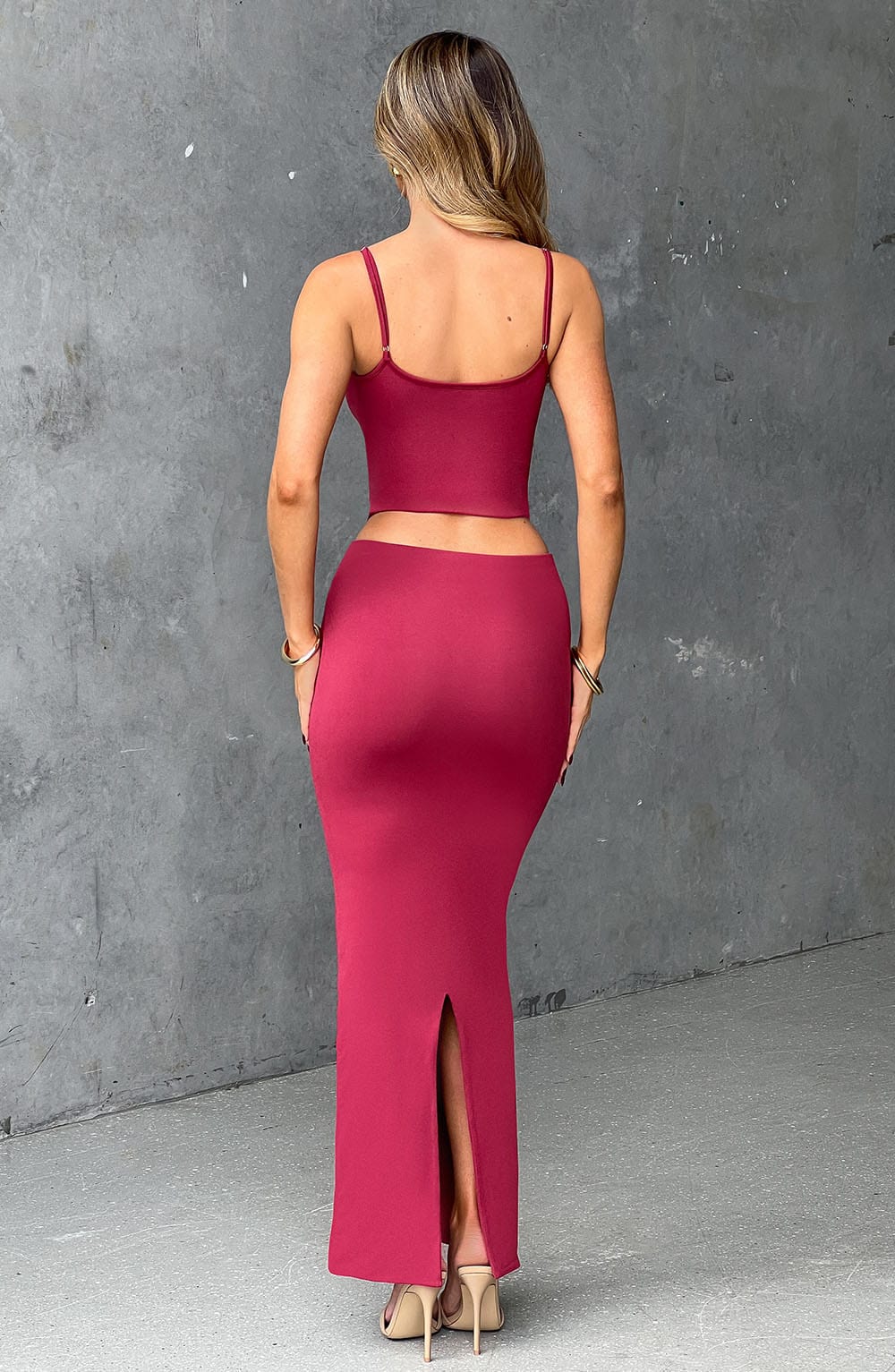 İnce Askılı Fit Crop Top – Bordo