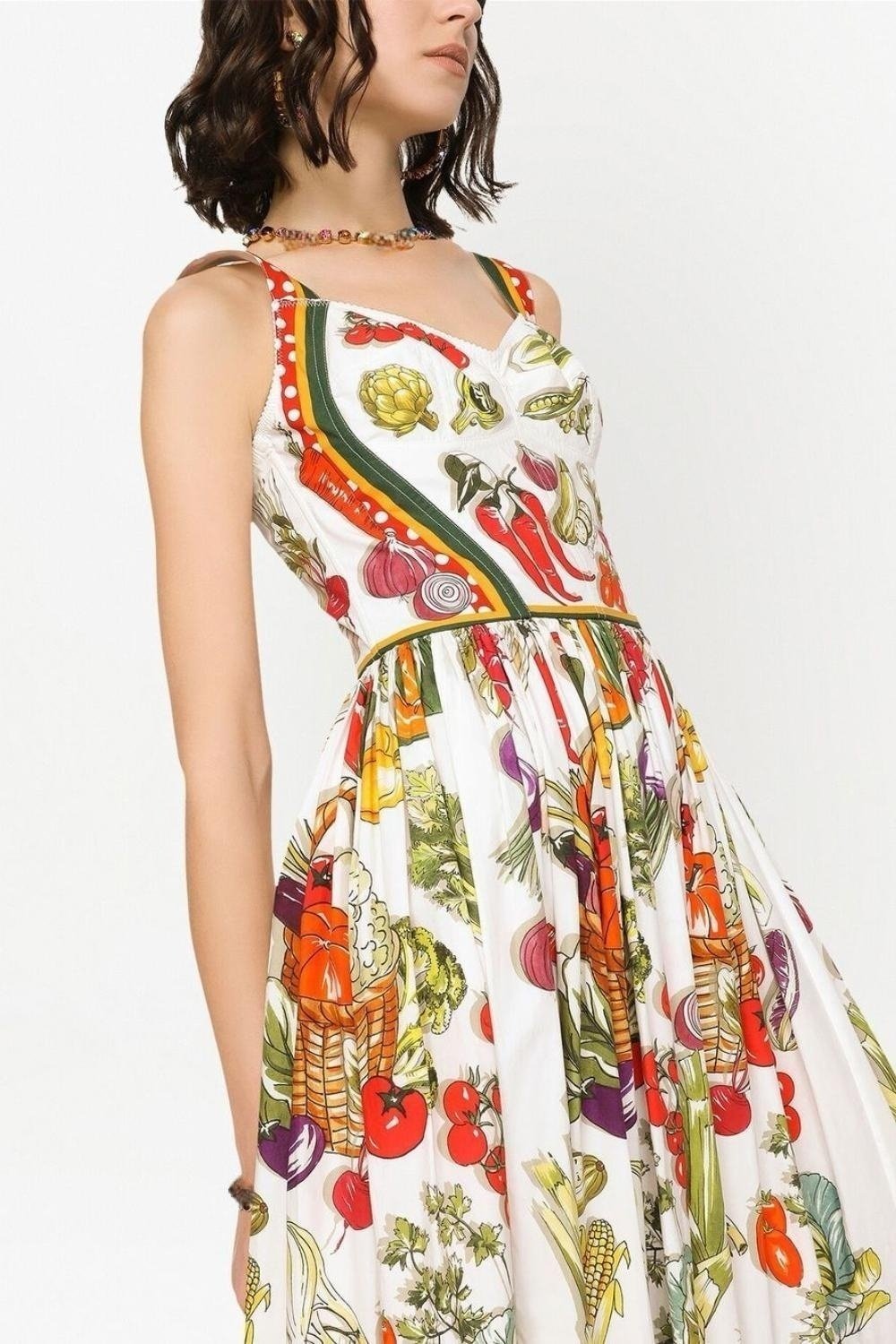 Melissa Baskılı Geniş Askılı Midi Elbise