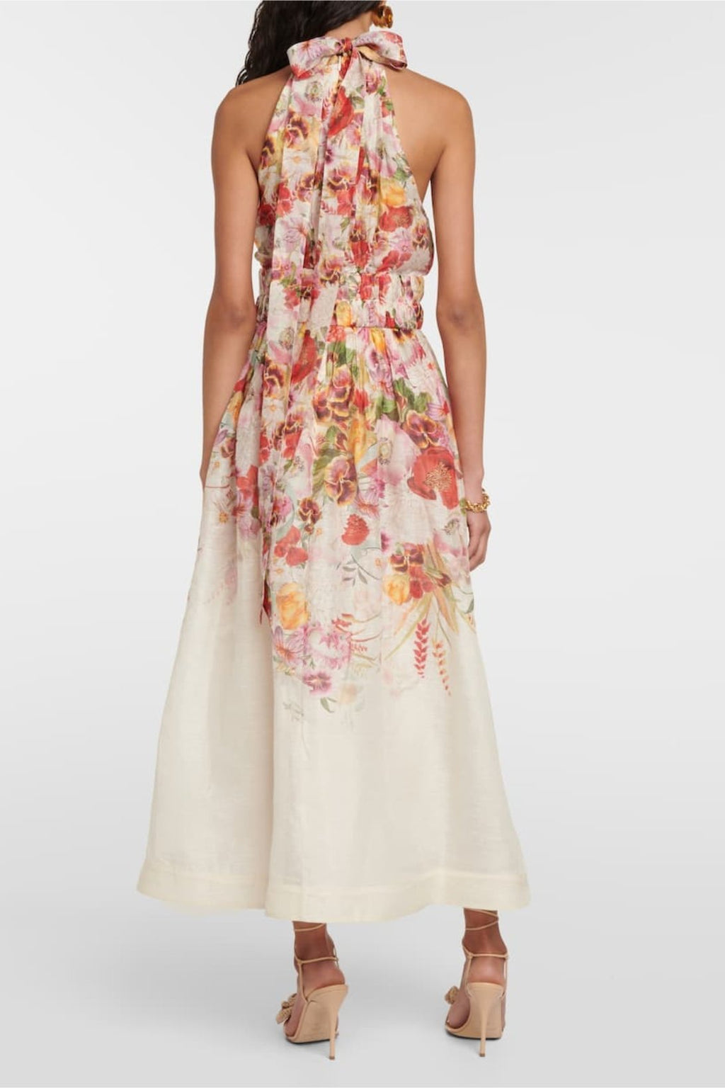 Mignon Baskılı Boyundan Bağlamalı Papyon Midi Elbise