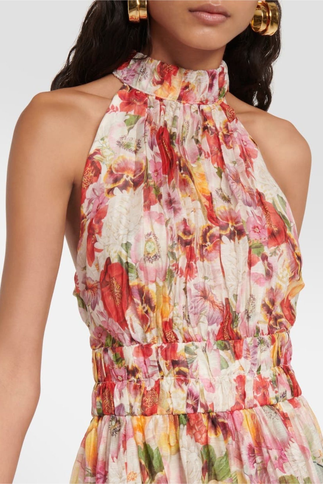 Mignon Baskılı Boyundan Bağlamalı Papyon Midi Elbise