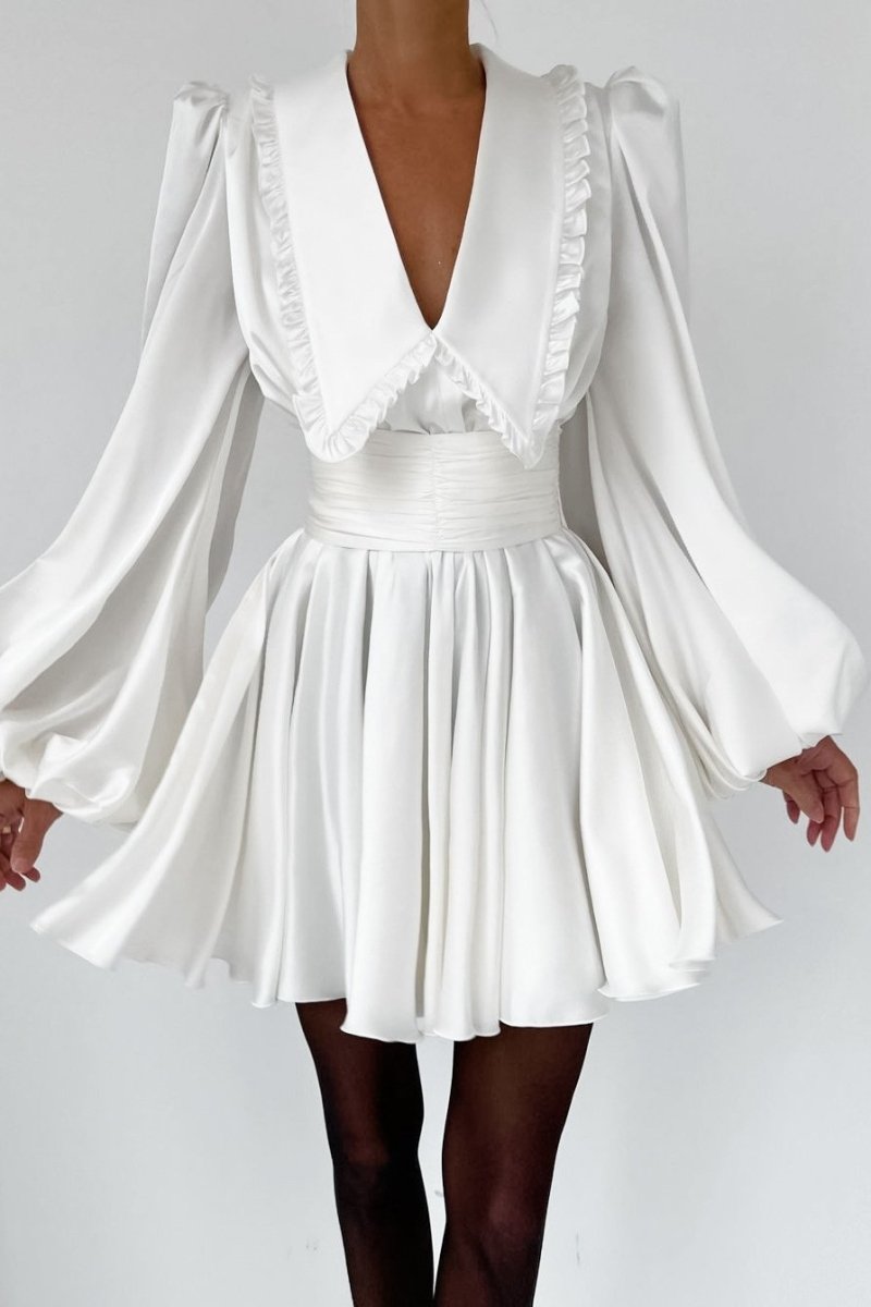 Milena V Yaka Fener Kol Mini Elbise