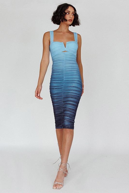 Nelly Baskılı Büzgülü File Midi Elbise