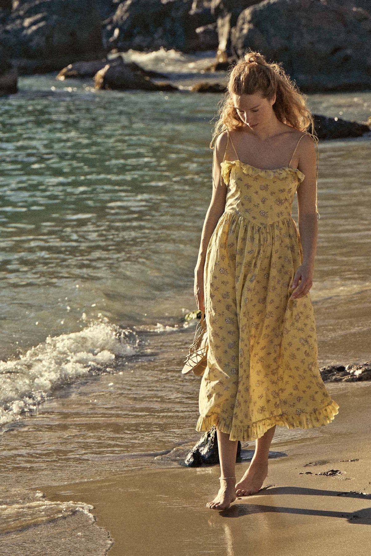 Novia Baskılı Fırfırlı Slip Midi Elbise