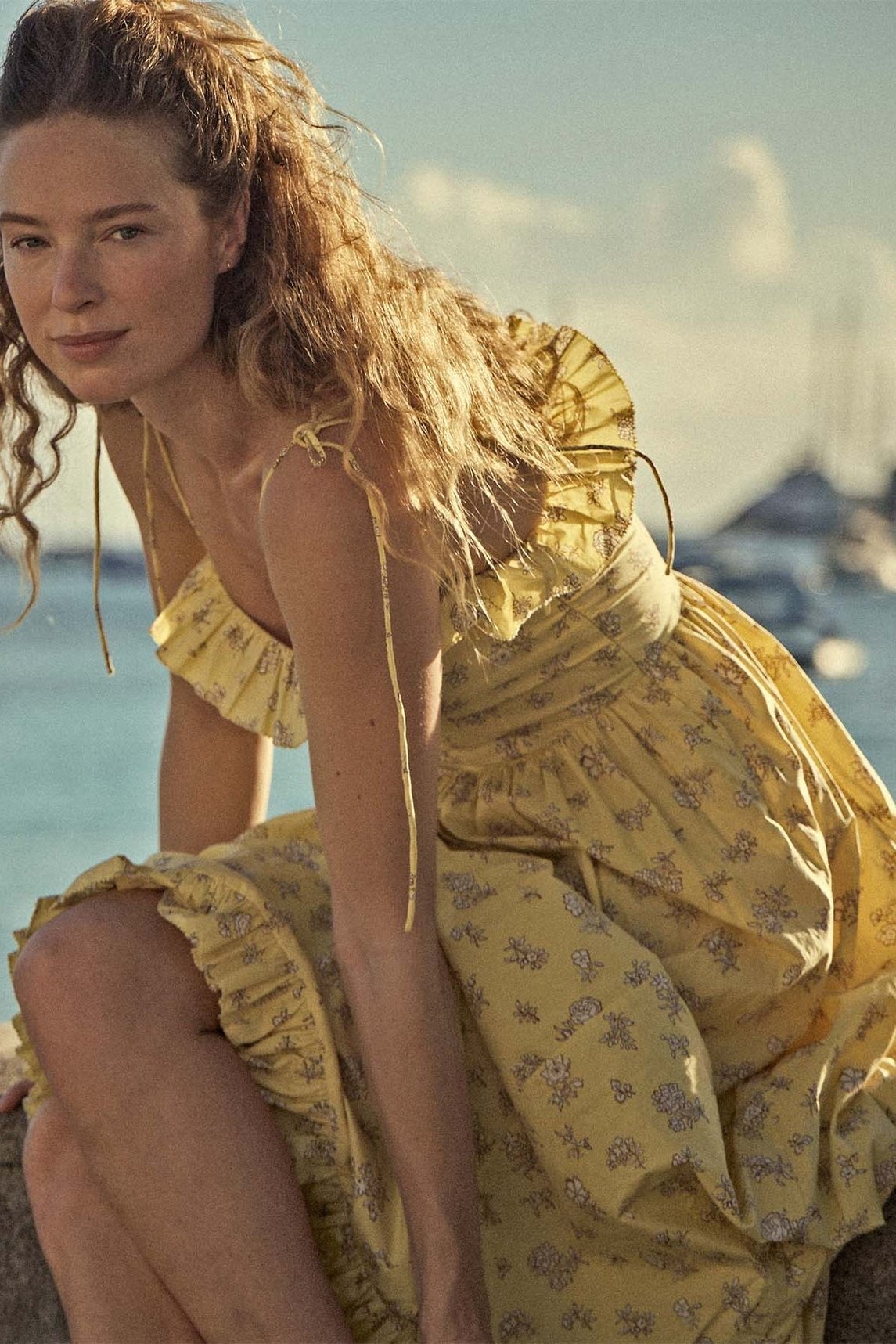 Novia Baskılı Fırfırlı Slip Midi Elbise