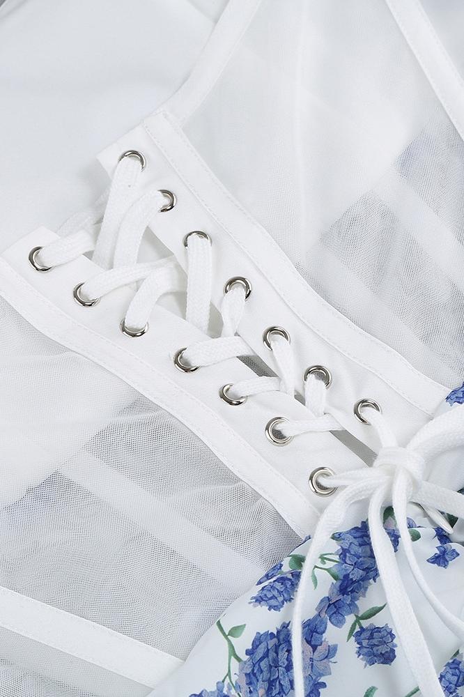 Odelette Baskılı Omuzu Açık Korse Mini Elbise