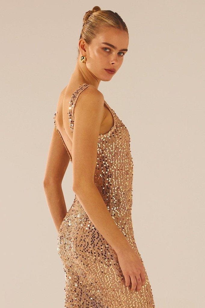 Odelia Sırtı Açık Payetler Midi Elbise