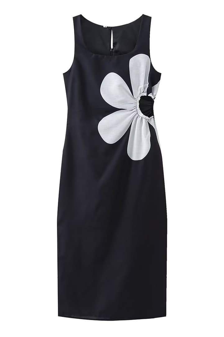 Ophelia Çiçek Baskılı Cut-Out Midi Elbise