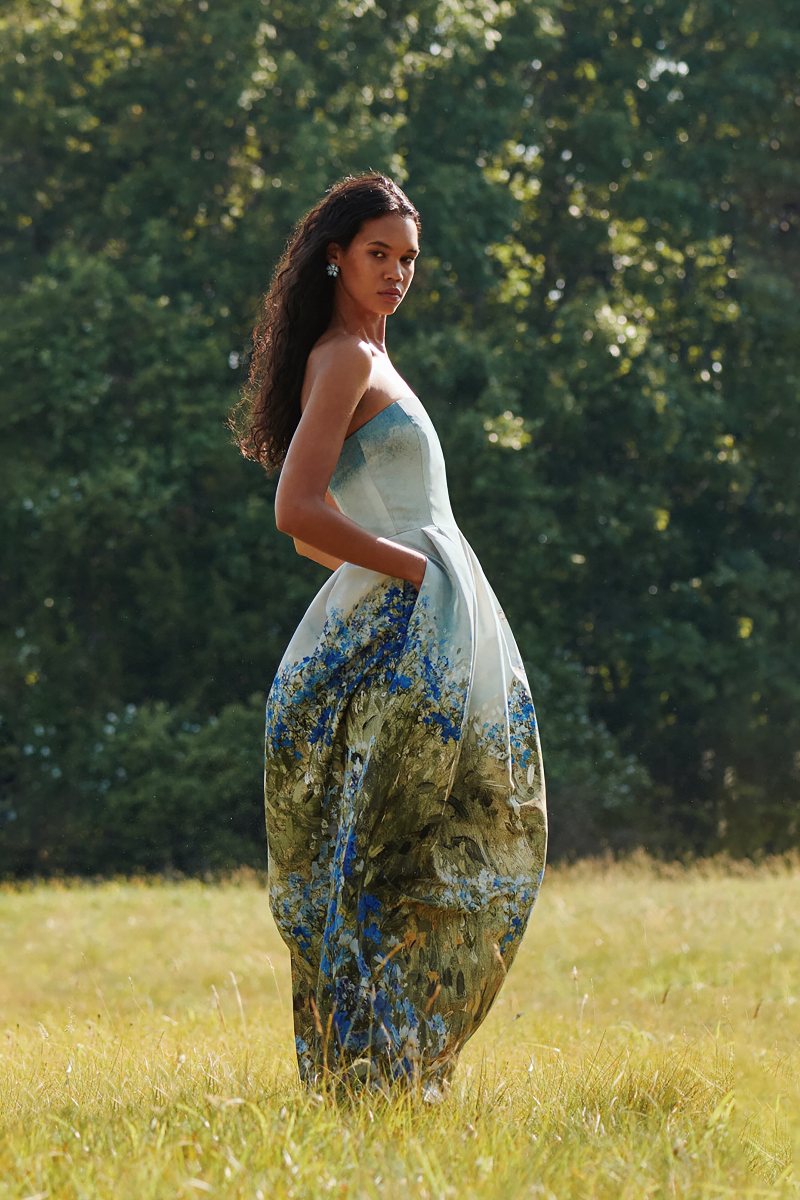 Jodie Baskılı Straplez Midi Elbise