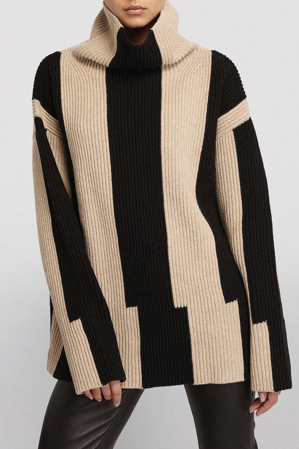 Penelope Yüksek Yaka Renkli Bloklu Kazak