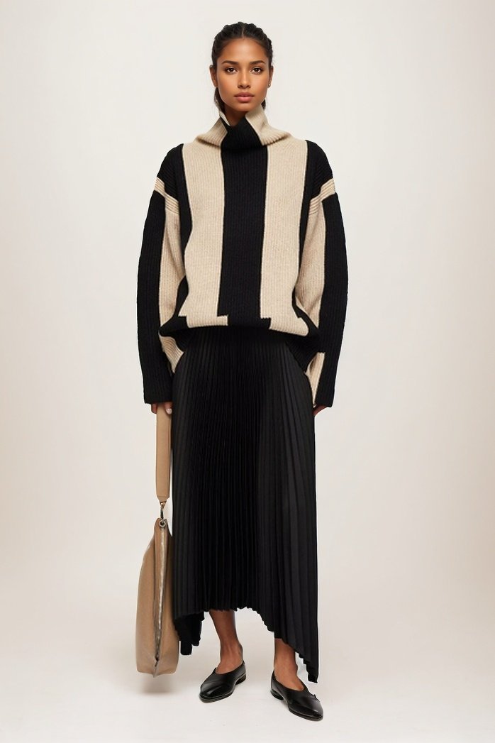 Penelope Yüksek Yaka Renkli Bloklu Kazak