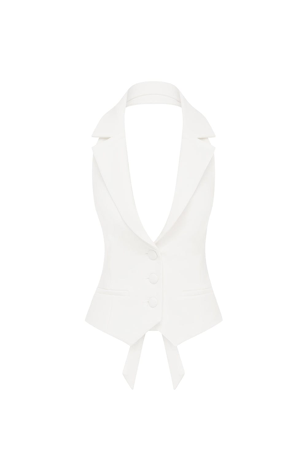 Drapeli Yaka Askılı Düğmeli Crop Top – Beyaz