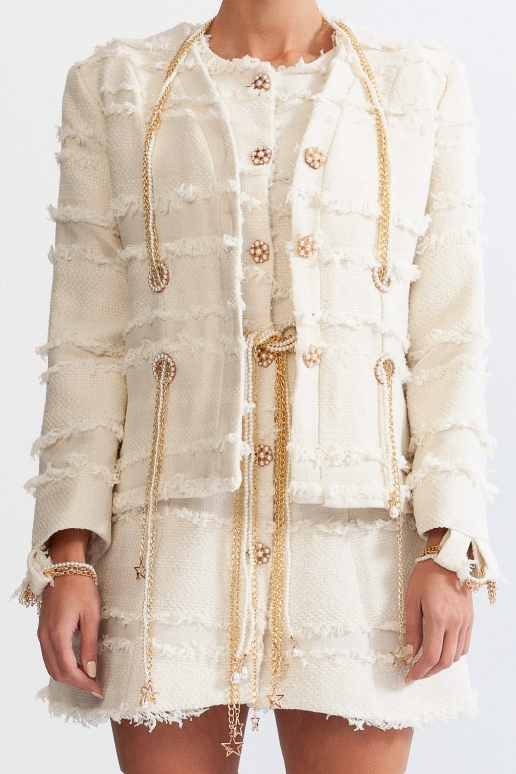 İnci Zincirli Tweed Blazer - Bej