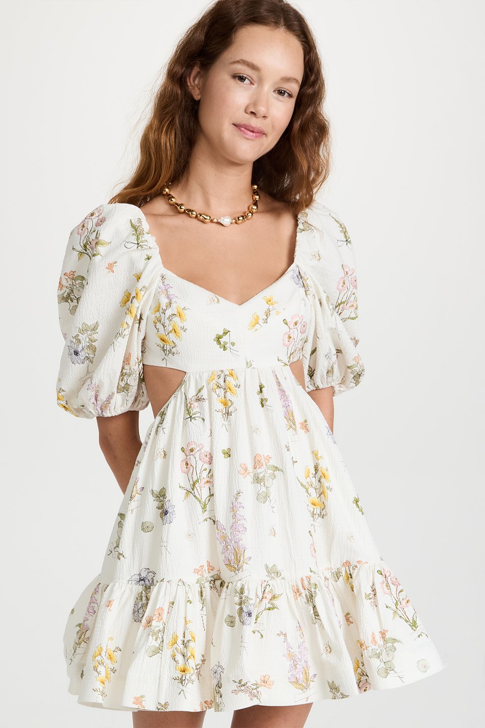 Luna Baskılı Kolları Fiyonklu Mini Elbise