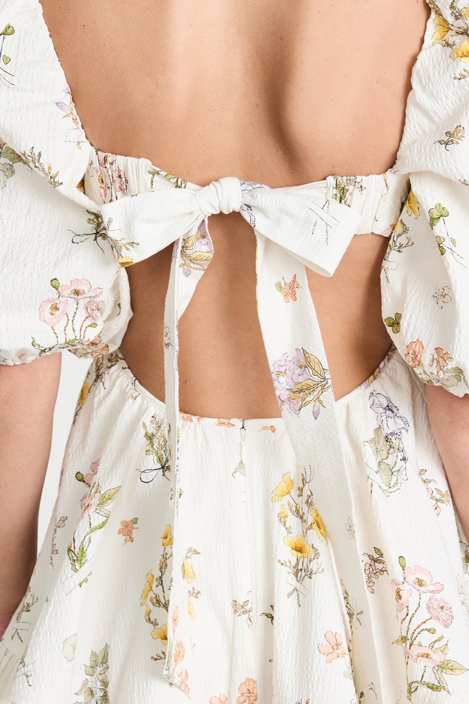 Luna Baskılı Kolları Fiyonklu Mini Elbise